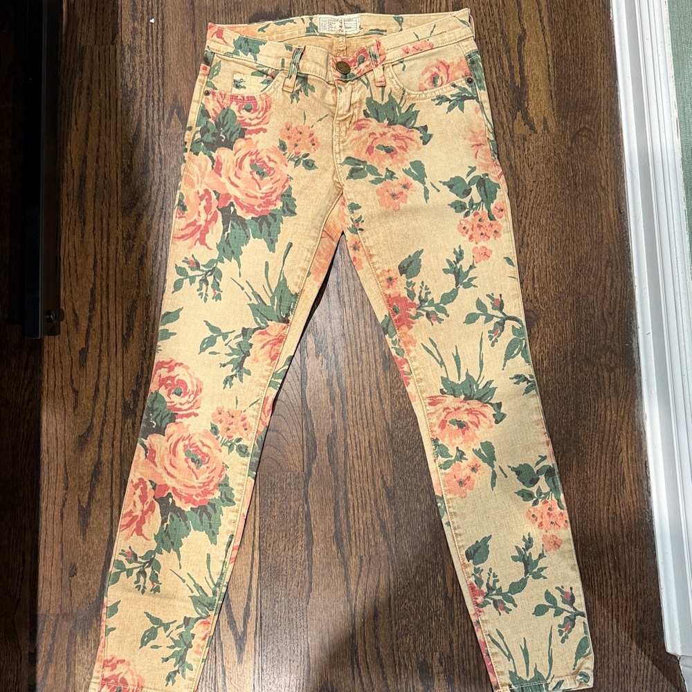 Current/Elliott Floral Skinny Jeans - Yellow and Pink